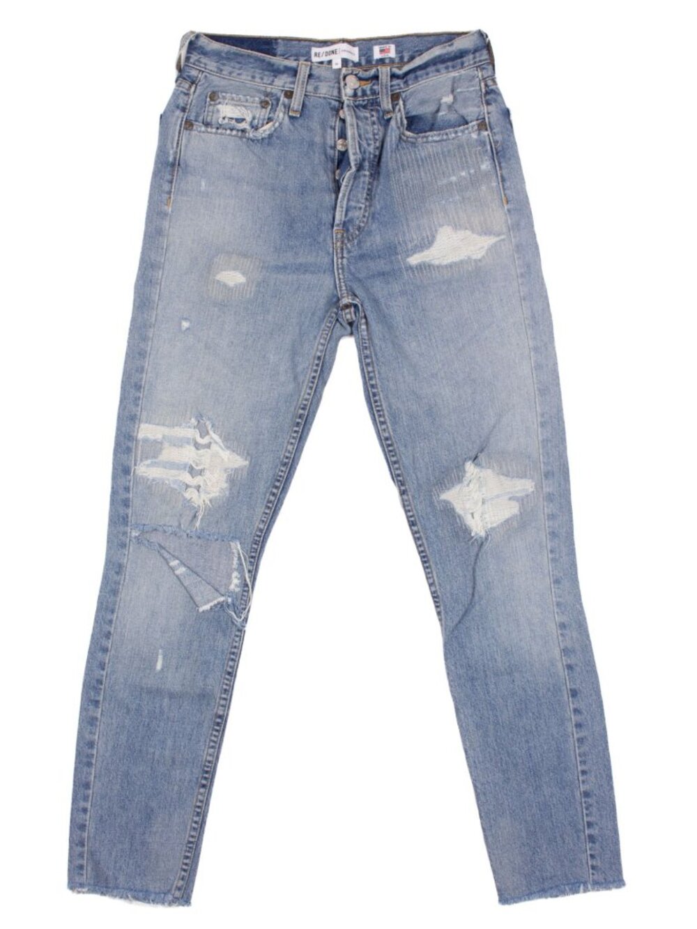 RE/DONE ORIGINAL LIGHT WASHED BLUE DISTRESSED JEANS SKINNY FIT